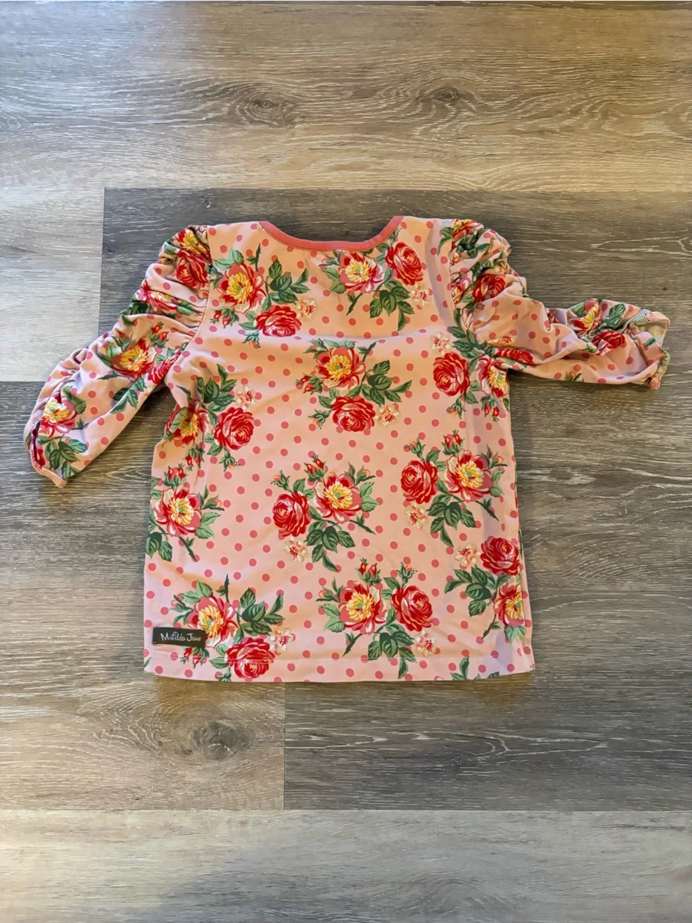 Matilda Jane Pink Floral Ruffle Sleeve Top with Red & Yellow Roses